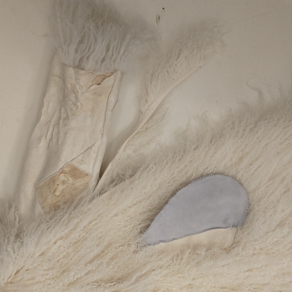 White Mongolian Curly Lamb Fur Coat Reversible to Patchwork Jacket Fun Sexy Real - Picture 13 of 16